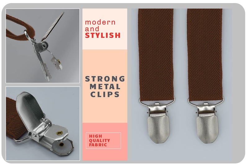 trilece Brown Suspenders for Boys Kids Girls and Toddlers Baby - Adjustable Elastic 1 inch Wide Y Shape Suspender Strong Clips (6 Years to 5 Feet Tall, Brown) - Image 2